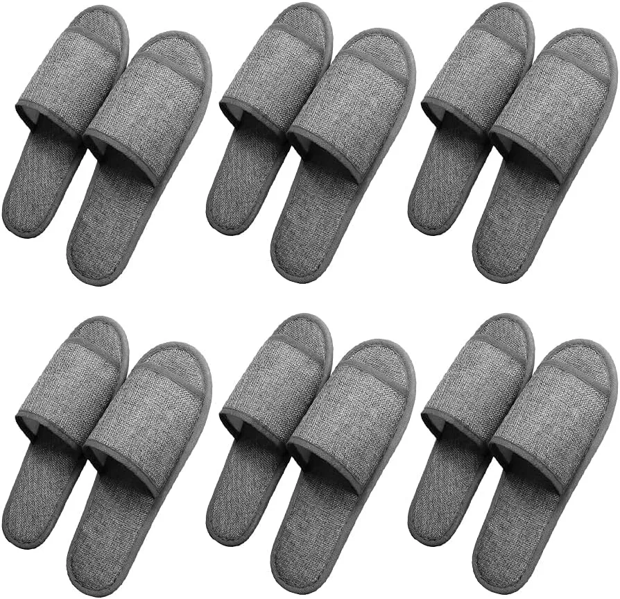 maltose Disposable Slippers for Guests 6 Pairs Linen Breathable Hotel Slipppers Non-Slip Portable Travel Slipper 11.3" x 4.3" Unisex Spa Slippers for Wedding Party