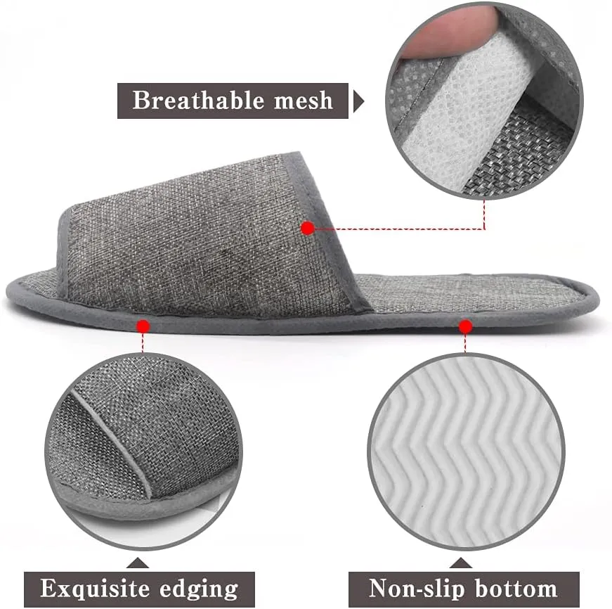 maltose Disposable Slippers for Guests 6 Pairs Linen Breathable Hotel Slipppers Non-Slip Portable Travel Slipper 11.3" x 4.3" Unisex Spa Slippers for Wedding Party