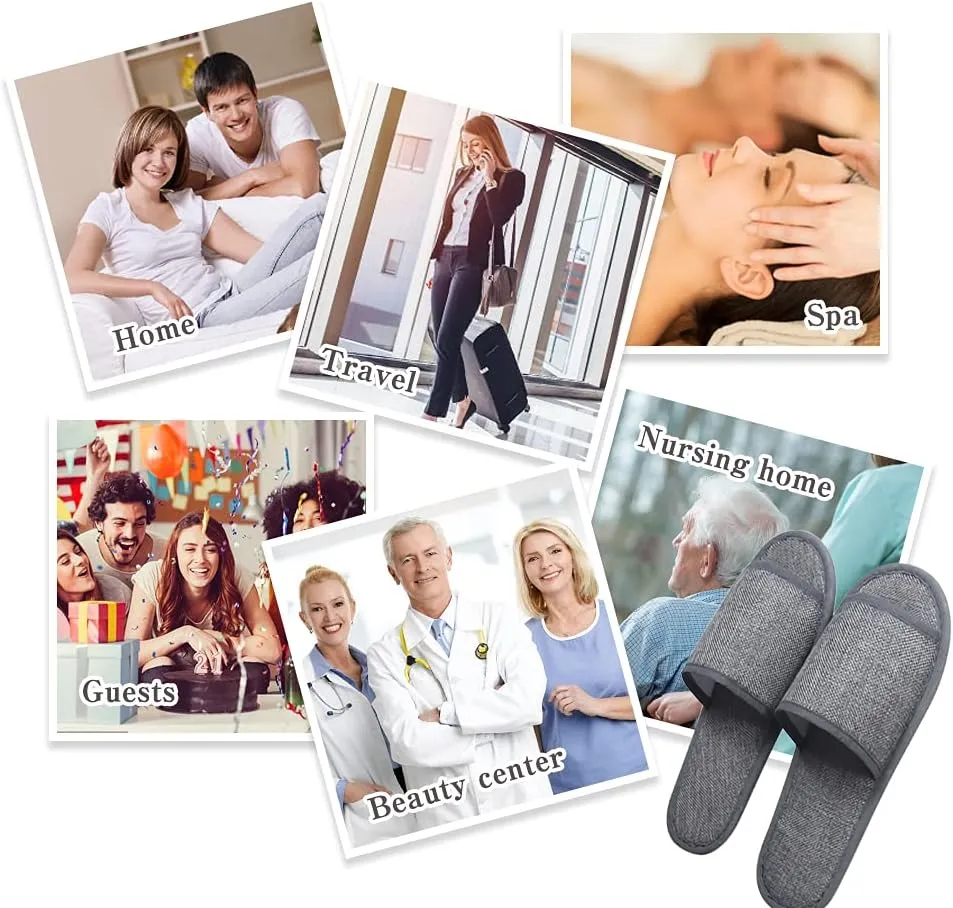 maltose Disposable Slippers for Guests 6 Pairs Linen Breathable Hotel Slipppers Non-Slip Portable Travel Slipper 11.3" x 4.3" Unisex Spa Slippers for Wedding Party