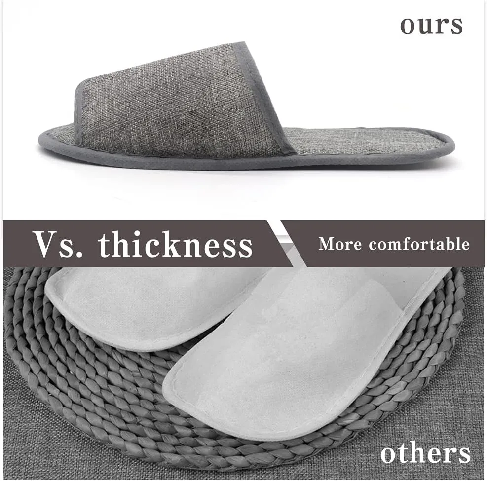 maltose Disposable Slippers for Guests 6 Pairs Linen Breathable Hotel Slipppers Non-Slip Portable Travel Slipper 11.3" x 4.3" Unisex Spa Slippers for Wedding Party