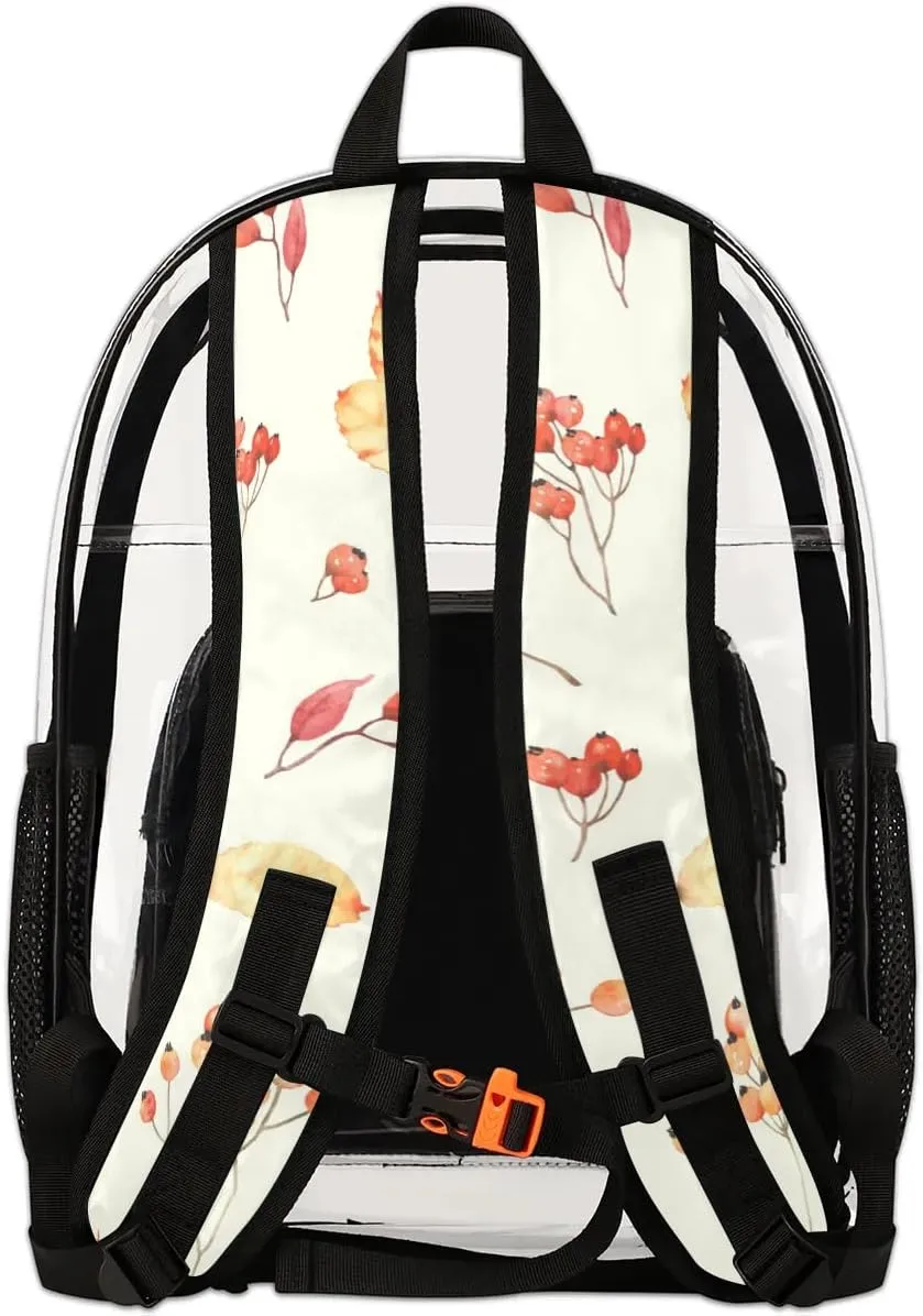 Maple Leaf Autumn Clear Backpack Stadium Approved Heavy Duty Transparent Backpack for Women Men Large PVC See Through Bag for Sports Event Concert Festival Work Travel