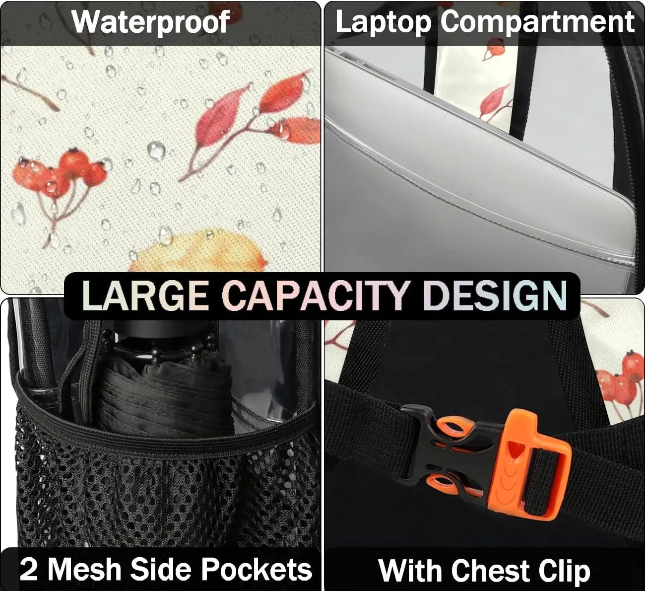 Maple Leaf Autumn Clear Backpack Stadium Approved Heavy Duty Transparent Backpack for Women Men Large PVC See Through Bag for Sports Event Concert Festival Work Travel