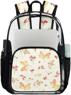 Maple Leaf Autumn Clear Backpack Stadium Approved Heavy Duty Transparent Backpack for Women Men Large PVC See Through Bag for Sports Event Concert Festival Work Travel
