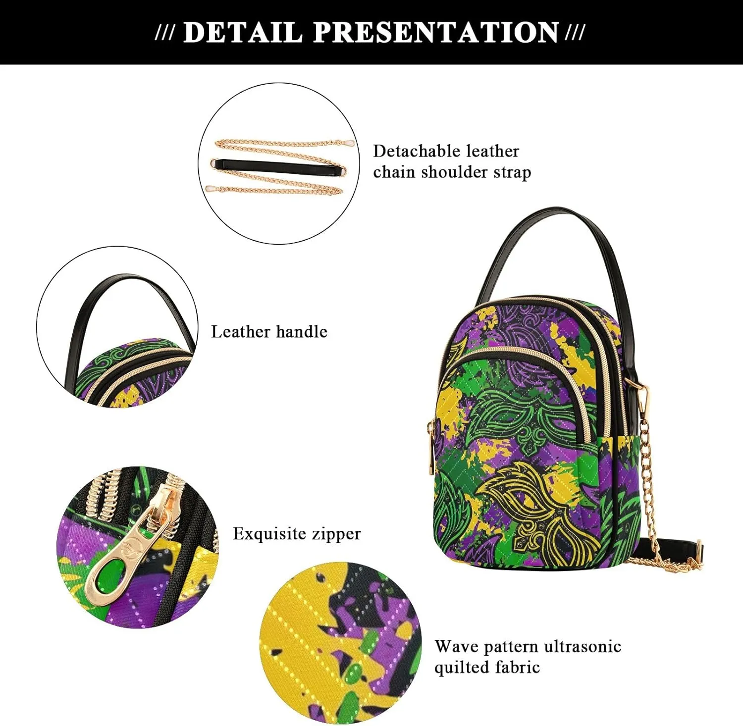 Mardi Gras Mask Colorful Small Crossbody Bags for Women Trendy Phone Bag