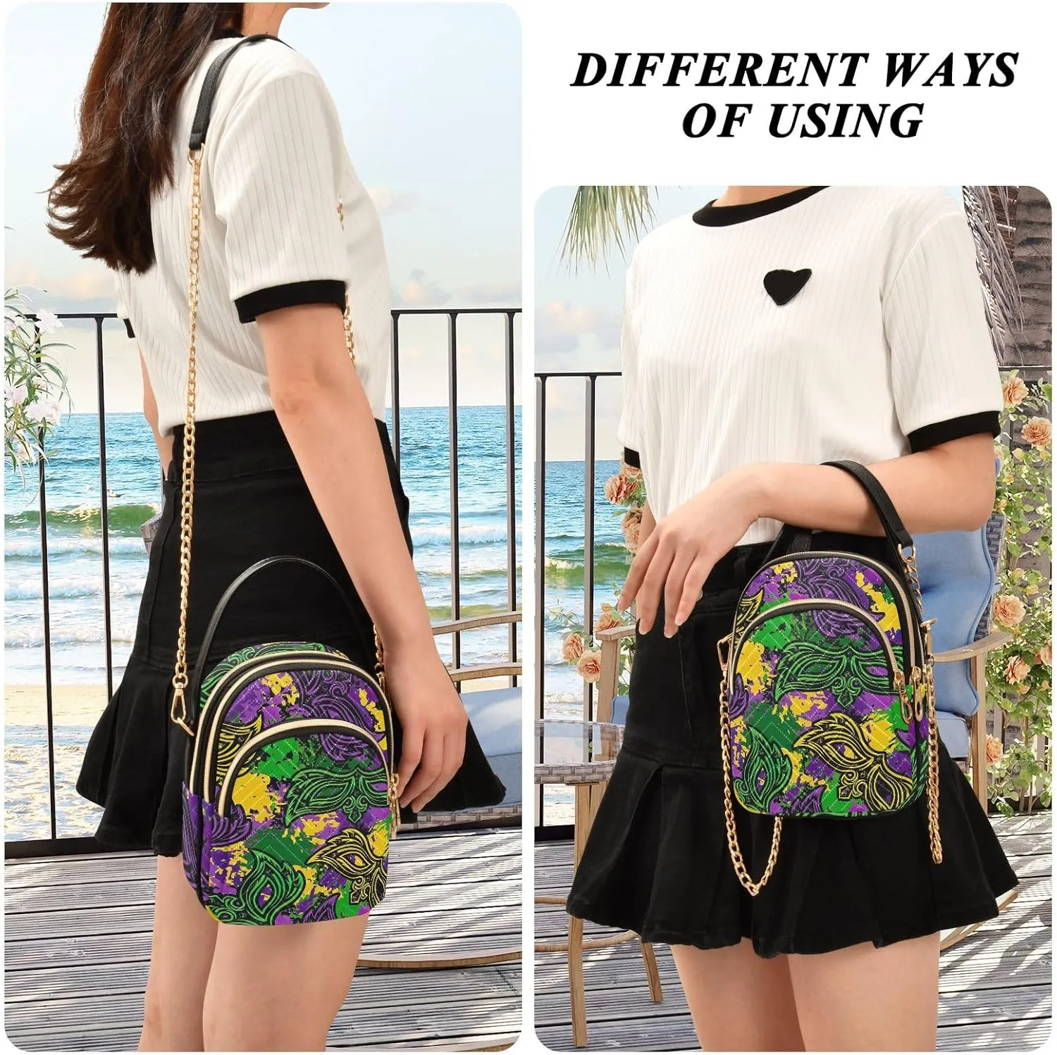Mardi Gras Mask Colorful Small Crossbody Bags for Women Trendy Phone Bag