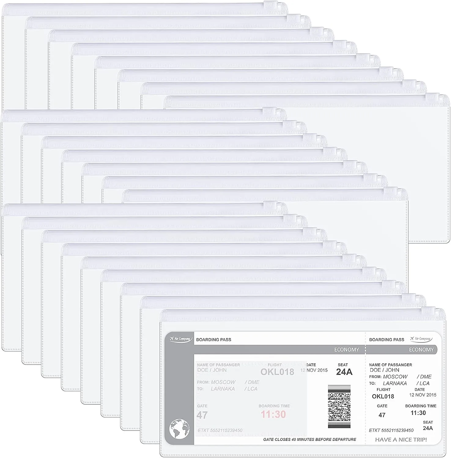 Marspark 100 Pieces Zipper Envelope Clear Pencil Case Bulk with Label Pocket Clear Plastic Envelopes with Zippered, A6 Pencil Bags for Cash, Office Supplies, 9.2 x 4.7 Inches(White)