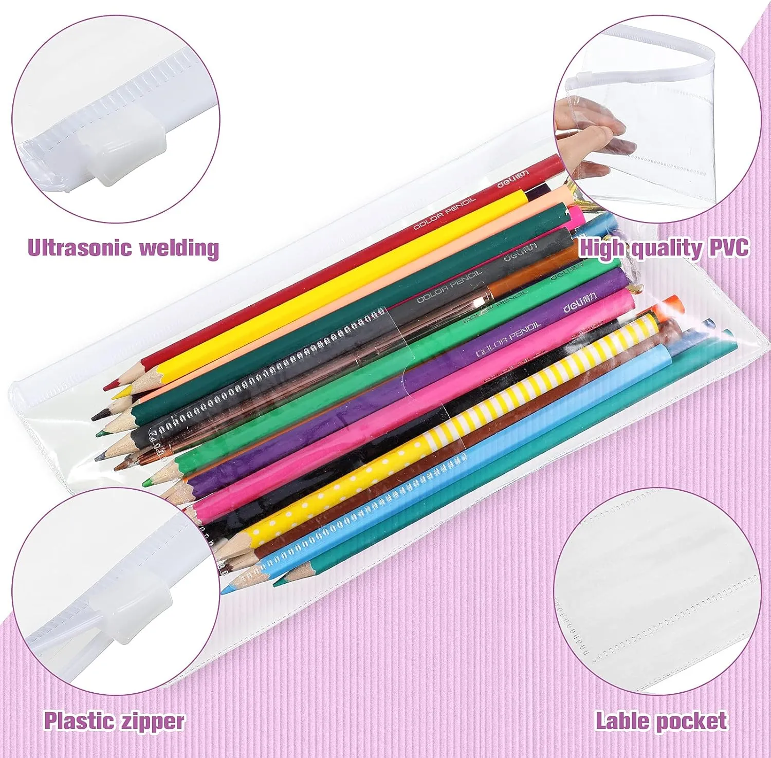 Marspark 100 Pieces Zipper Envelope Clear Pencil Case Bulk with Label Pocket Clear Plastic Envelopes with Zippered, A6 Pencil Bags for Cash, Office Supplies, 9.2 x 4.7 Inches(White)