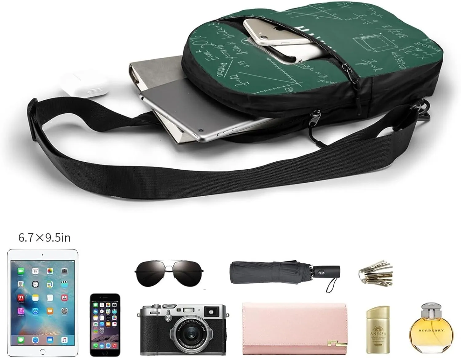 Maths Chalkboard Teach Sling Bag for Men Women, Small Crossbody Sling Backpack Shoulder Chest Bag, Anti Theft Travel Hiking Sports