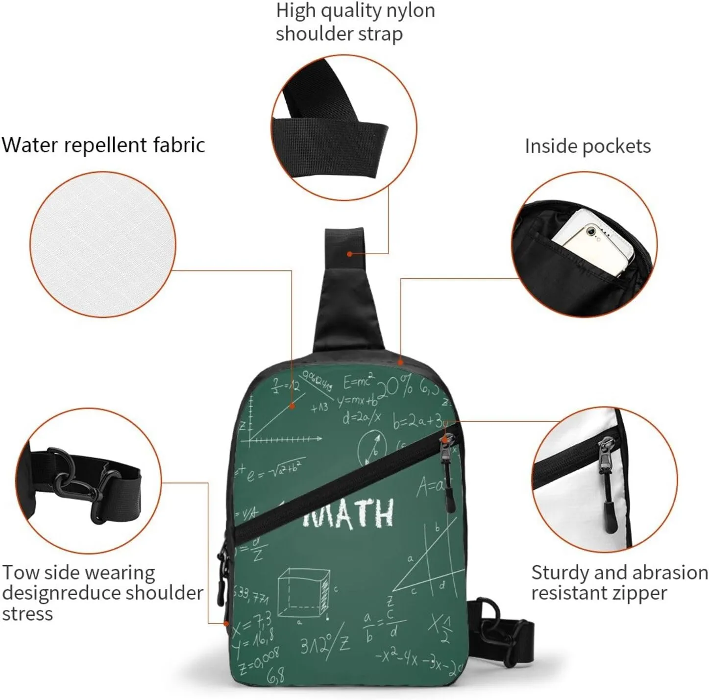 Maths Chalkboard Teach Sling Bag for Men Women, Small Crossbody Sling Backpack Shoulder Chest Bag, Anti Theft Travel Hiking Sports