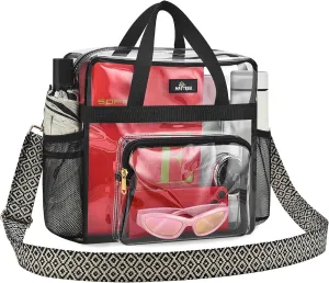 MAY TREE Clear Bag for Stadium Events, 12x6x12 Clear Tote Bag with Removable Strap, Transparent Bag for Concert Sports Festival, Wave-Strap