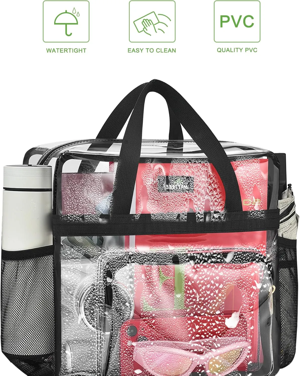 MAY TREE Clear Bag for Stadium Events, 12x6x12 Clear Tote Bag with Removable Strap, Transparent Bag for Concert Sports Festival, Wave-Strap