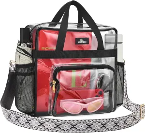 MAY TREE Clear Bag for Stadium Events, 12x6x12 Clear Tote Bag with Removable Strap, Transparent Bag for Concert Sports Festival, White Block-Strap