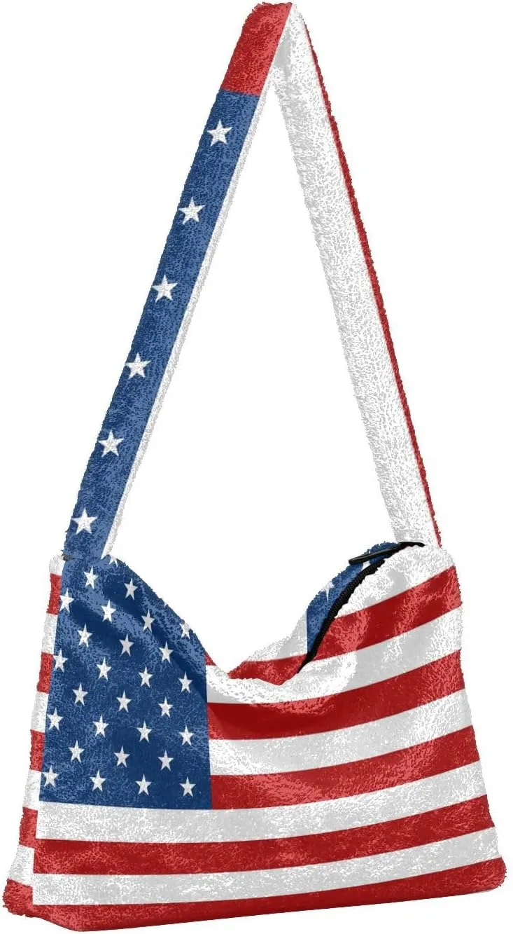 MCHIVER Shoulder Tote Bags for Women Furry Crossbody bag with Zipper Hobo Handbag Purses