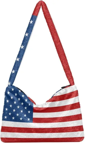 MCHIVER Shoulder Tote Bags for Women Furry Crossbody bag with Zipper Hobo Handbag Purses