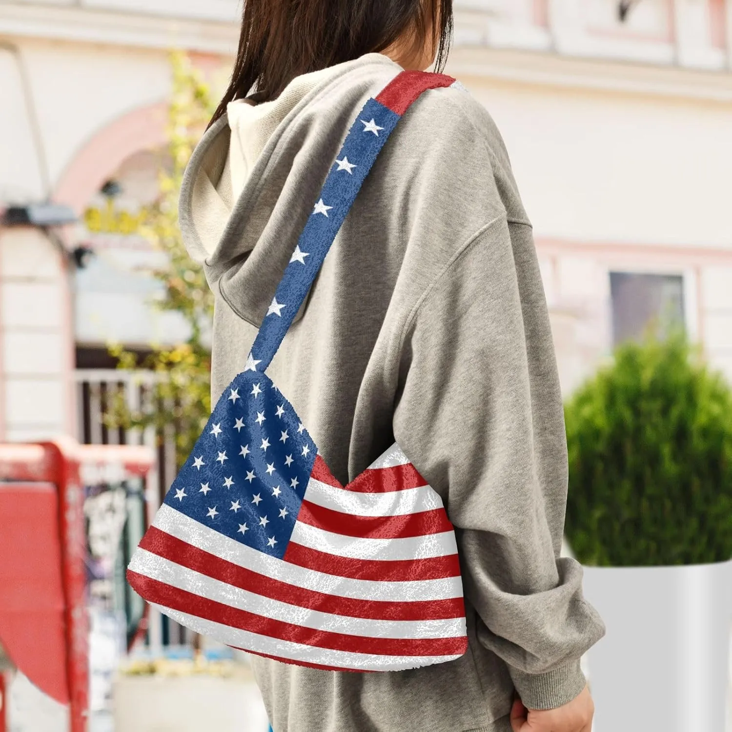 MCHIVER Shoulder Tote Bags for Women Furry Crossbody bag with Zipper Hobo Handbag Purses