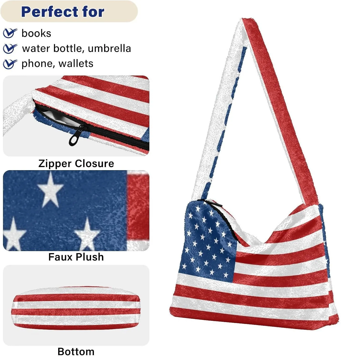 MCHIVER Shoulder Tote Bags for Women Furry Crossbody bag with Zipper Hobo Handbag Purses