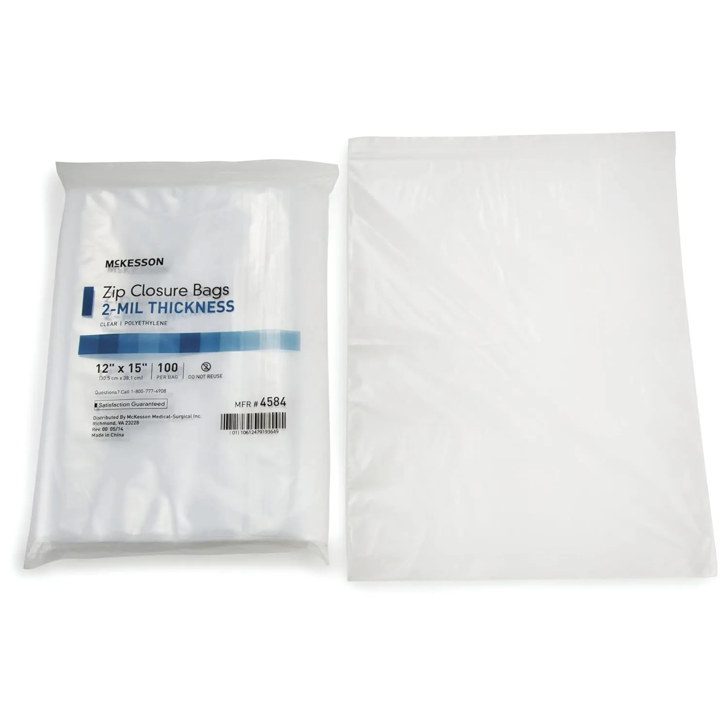 McKesson Zip Closure Bags, 2 mil Thickness - Polyethylene, Reclosable - Clear, 12 in x 15 in, 100 Count, 1 Pack