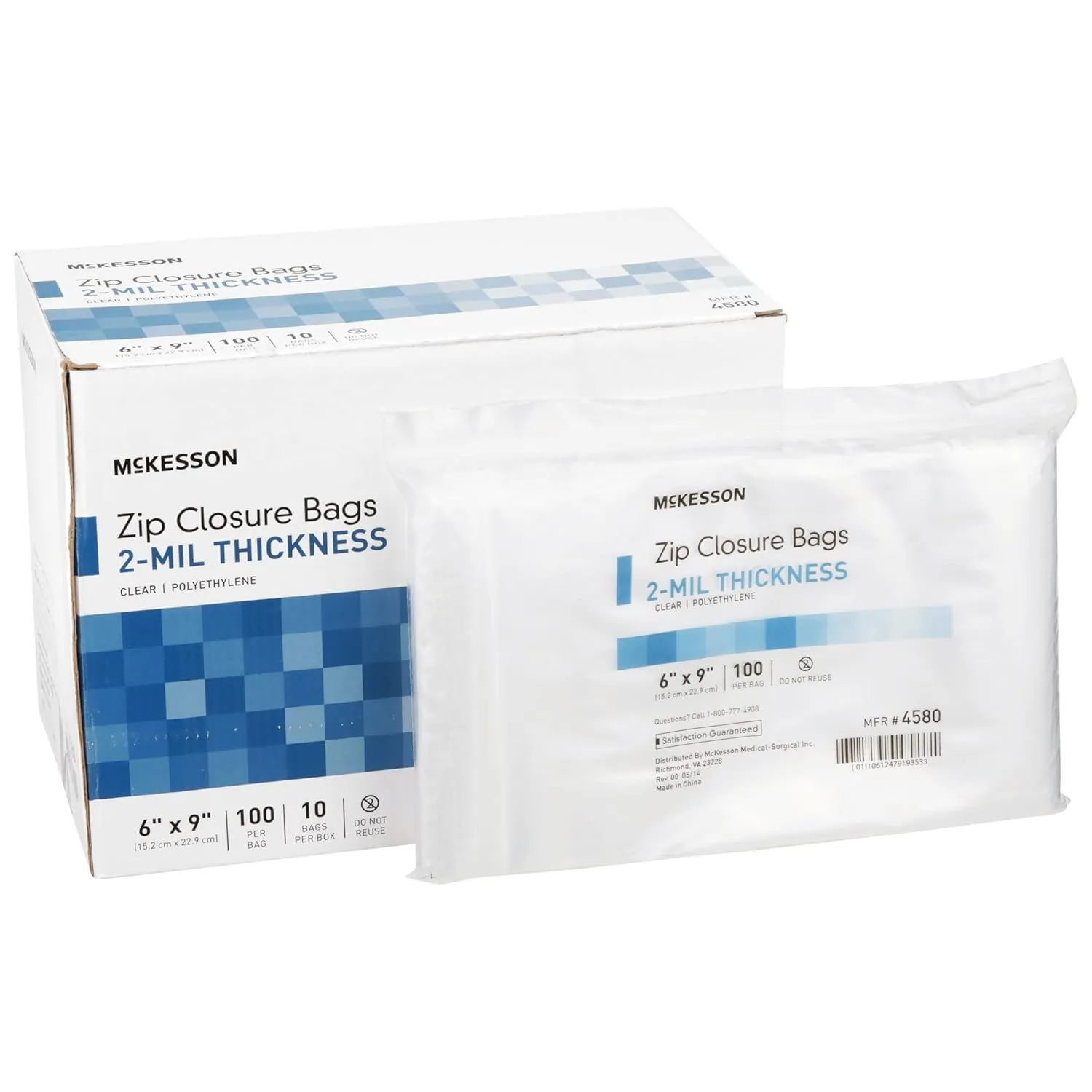 McKesson Zip Closure Bags, Polyethylene, Clear, Zipper, 6 in x 9 in, 100 Count, 10 Packs, 1000 Total