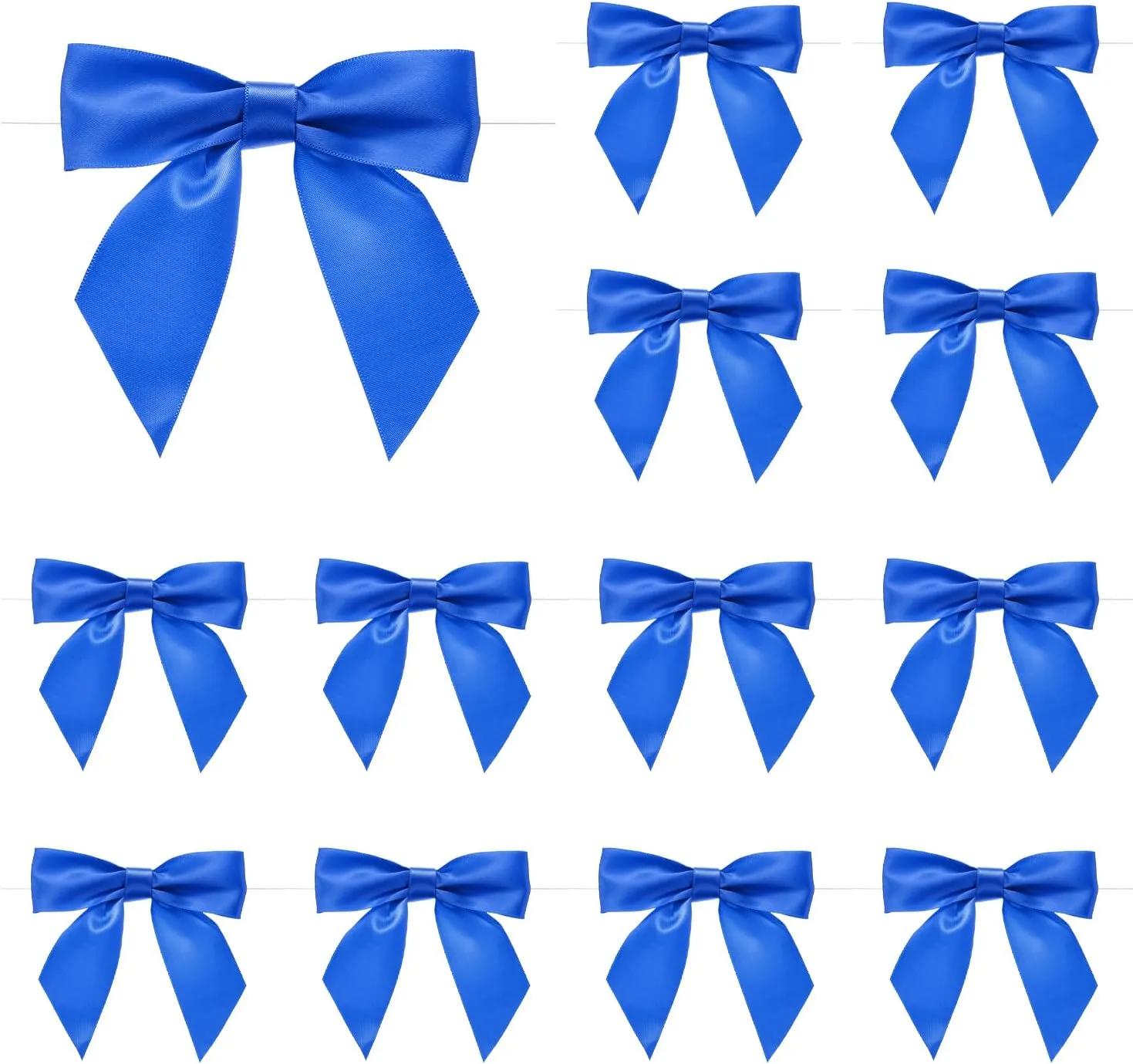 MECCANIXITY 50 Pcs Pre-Tied Bows Satin Ribbon Bows 4.5" Twist Ties Gift Bows for Craft DIY Candy Bags Christmas Wedding Decor Party Treat Bags Bright Blue
