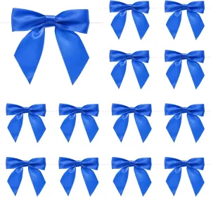 MECCANIXITY 50 Pcs Pre-Tied Bows Satin Ribbon Bows 4.5" Twist Ties Gift Bows for Craft DIY Candy Bags Christmas Wedding Decor Party Treat Bags Bright Blue