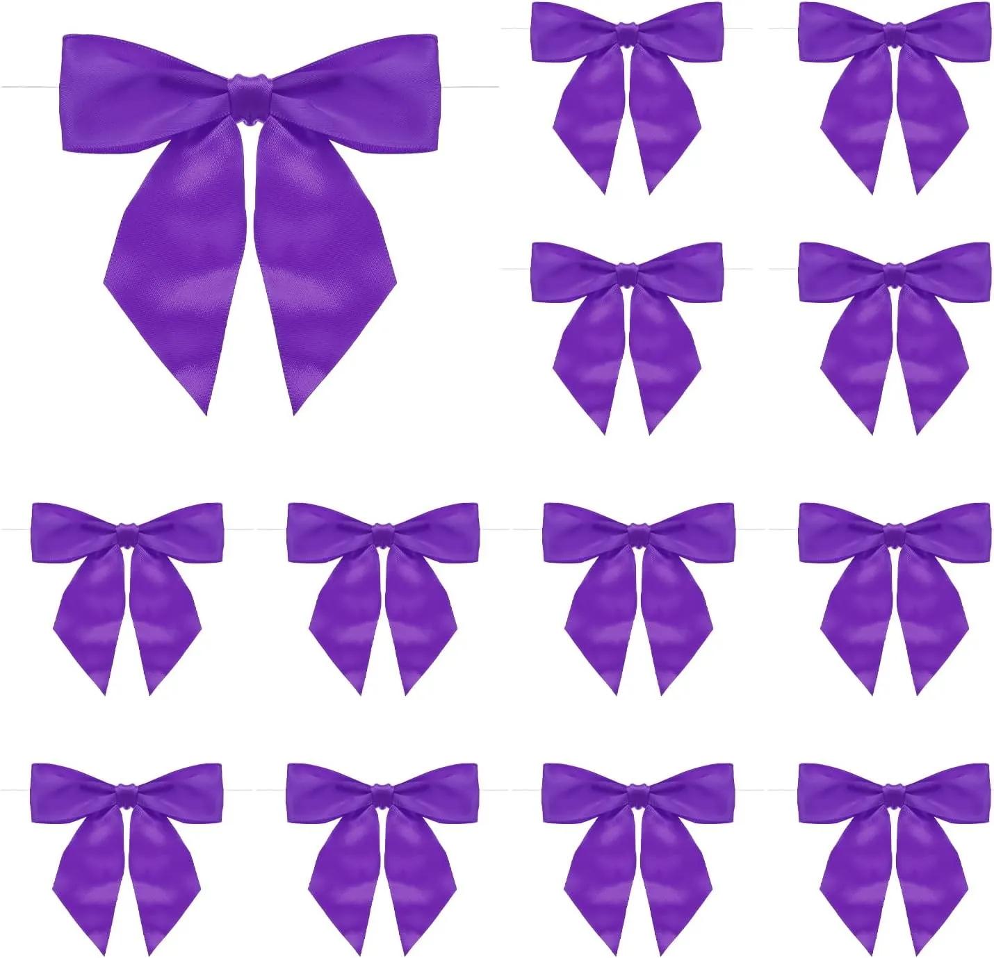 MECCANIXITY 50 Pcs Pre-Tied Bows Satin Ribbon Bows 4.5" Twist Ties Gift Bows for Craft DIY Candy Bags Christmas Wedding Decor Party Treat Bags Deep Purple