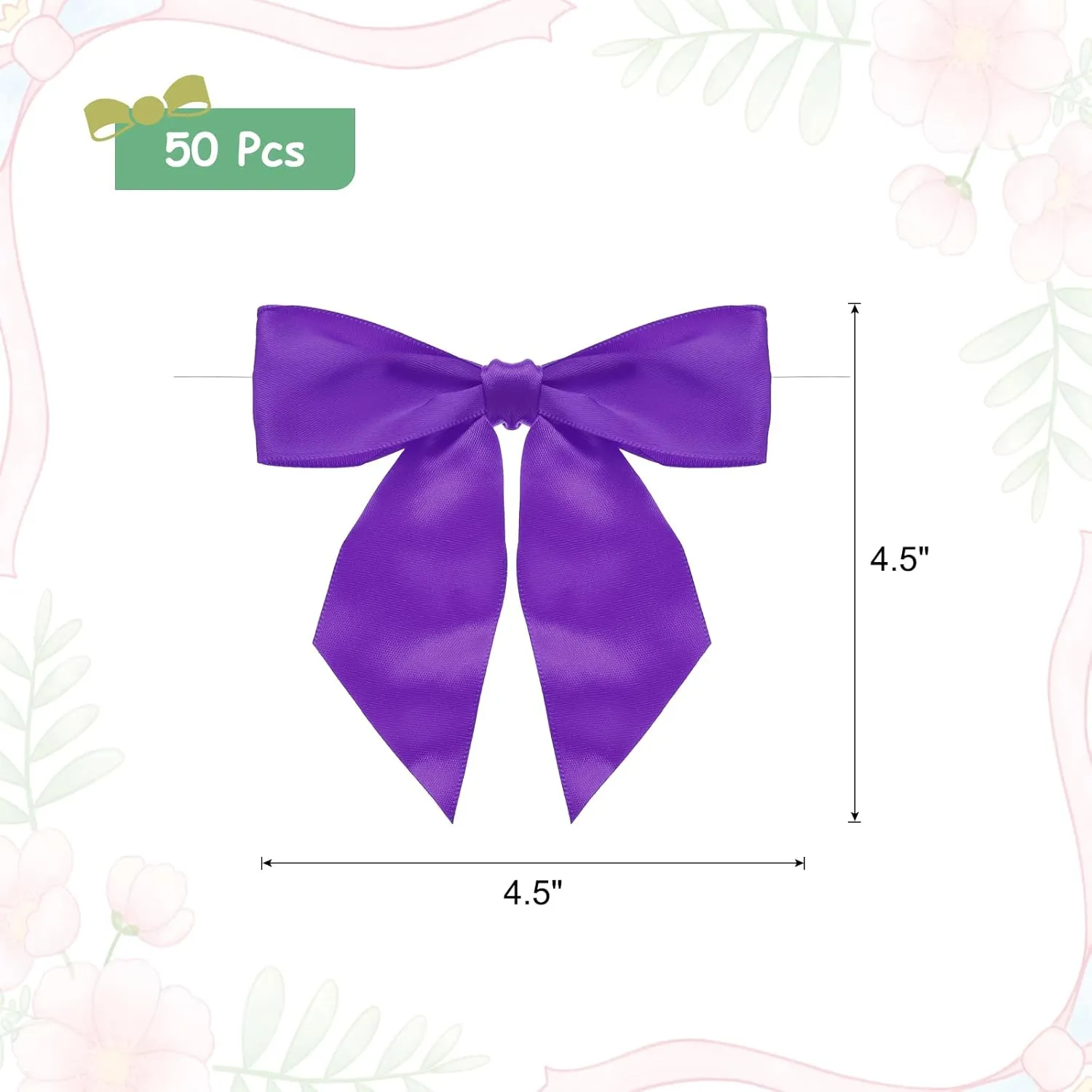 MECCANIXITY 50 Pcs Pre-Tied Bows Satin Ribbon Bows 4.5" Twist Ties Gift Bows for Craft DIY Candy Bags Christmas Wedding Decor Party Treat Bags Deep Purple