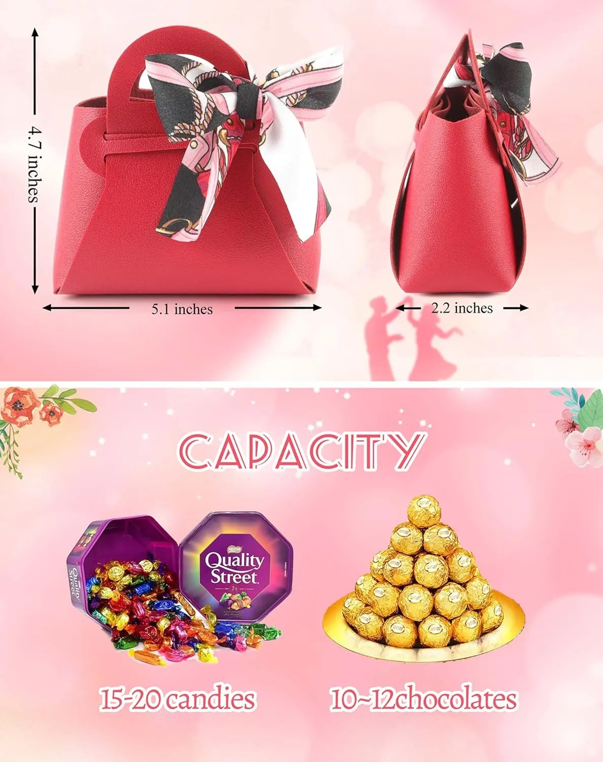 MEIKLE 12 Pack PU Leather Ribbon Candy Gift Bags Wedding Candy Box Birthday Party Favor Bags for Baby Showers Christmas Halloween (Burgundy,12pcs)