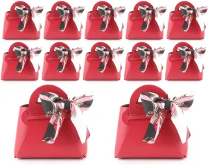 MEIKLE 12 Pack PU Leather Ribbon Candy Gift Bags Wedding Candy Box Birthday Party Favor Bags for Baby Showers Christmas Halloween (Burgundy,12pcs)