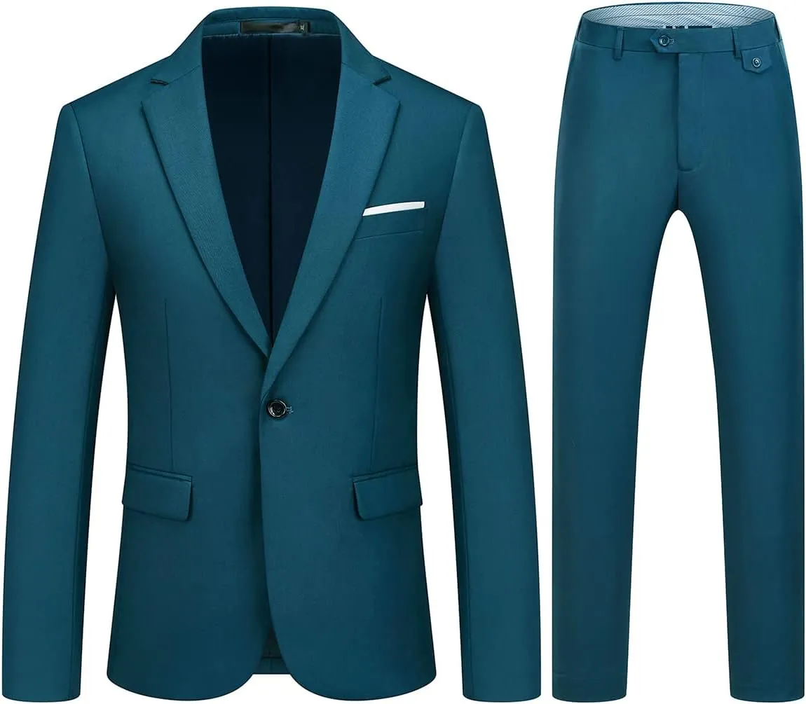 Mens Suits 2 Piece Slim Fit Casual One Button Solid Suits for Mens Business Wedding Party Jacket Blazer & Pants Set