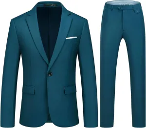 Mens Suits 2 Piece Slim Fit Casual One Button Solid Suits for Mens Business Wedding Party Jacket Blazer & Pants Set