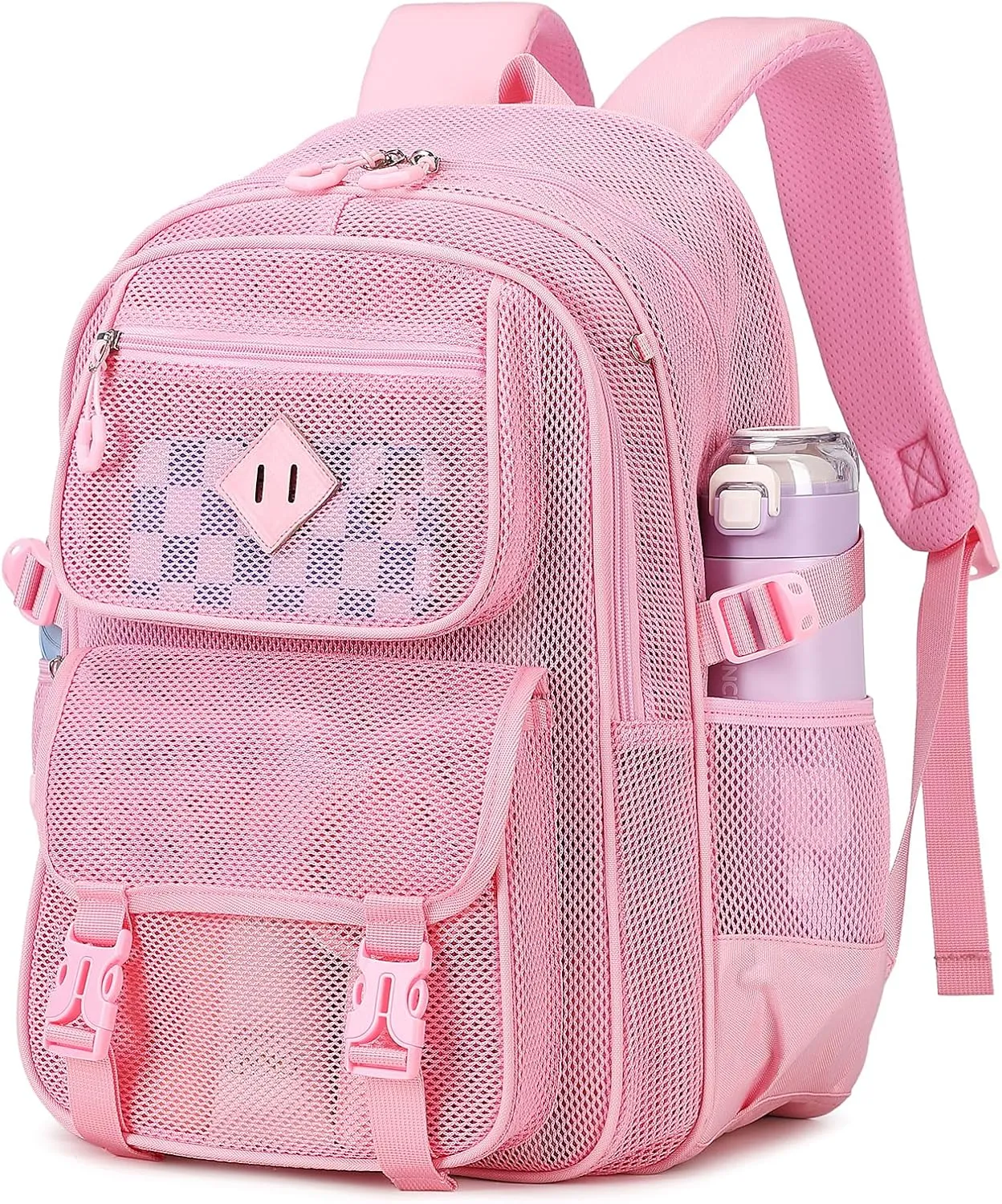 Mesh Backpack, Heavy Duty Net Bookbag Ultra-Lightweight See Through Backpack Breathable Transparent Backpack Clear Bag for School Beach Sports Gym, Pink
