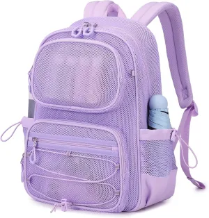 Mesh Backpack, Heavy Duty See Through Backpack Ultra-Lightweight Net Bookbag Breathable Transparent Bookbag for School Beach Sports Gym Travel, Purple