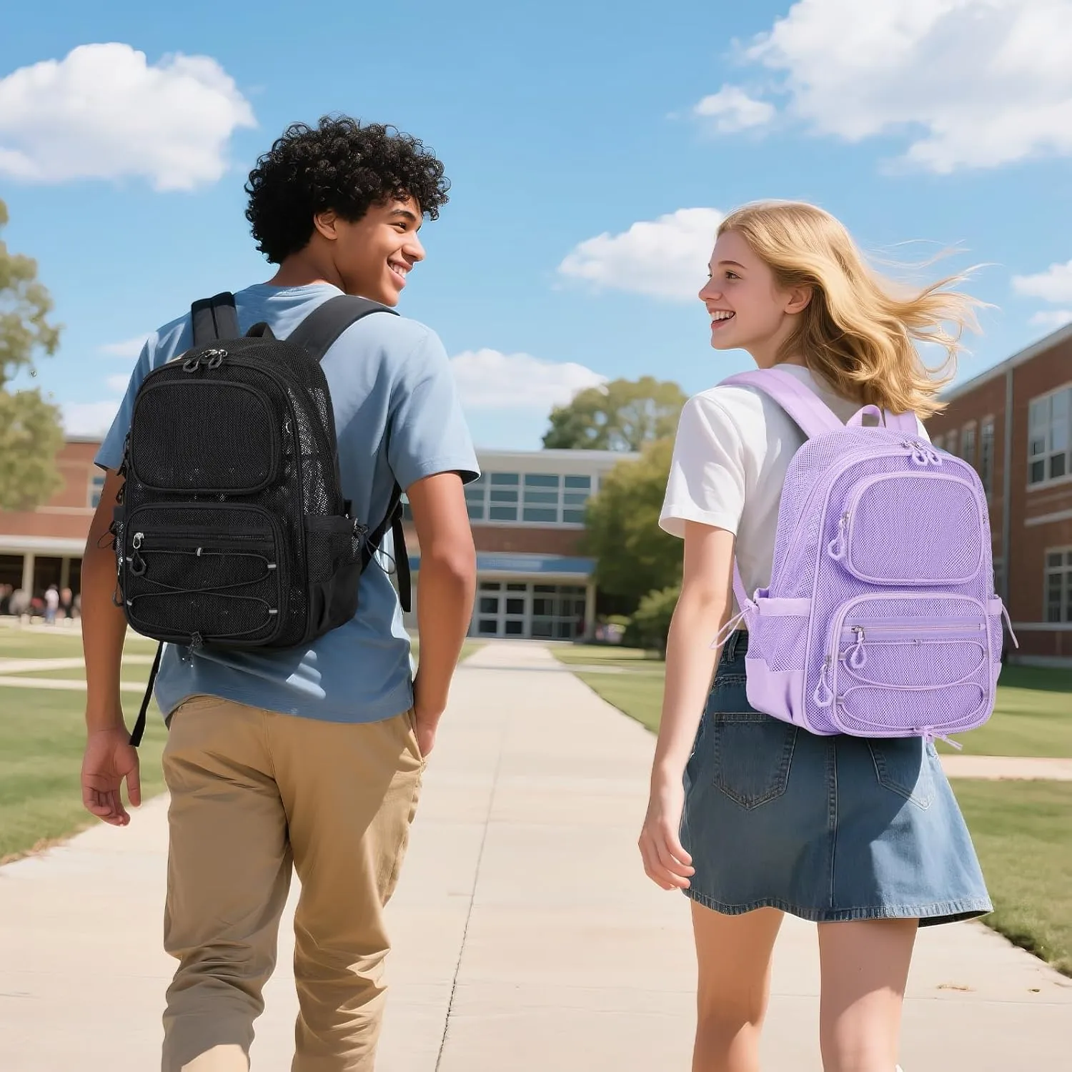 Mesh Backpack, Heavy Duty See Through Backpack Ultra-Lightweight Net Bookbag Breathable Transparent Bookbag for School Beach Sports Gym Travel, Purple