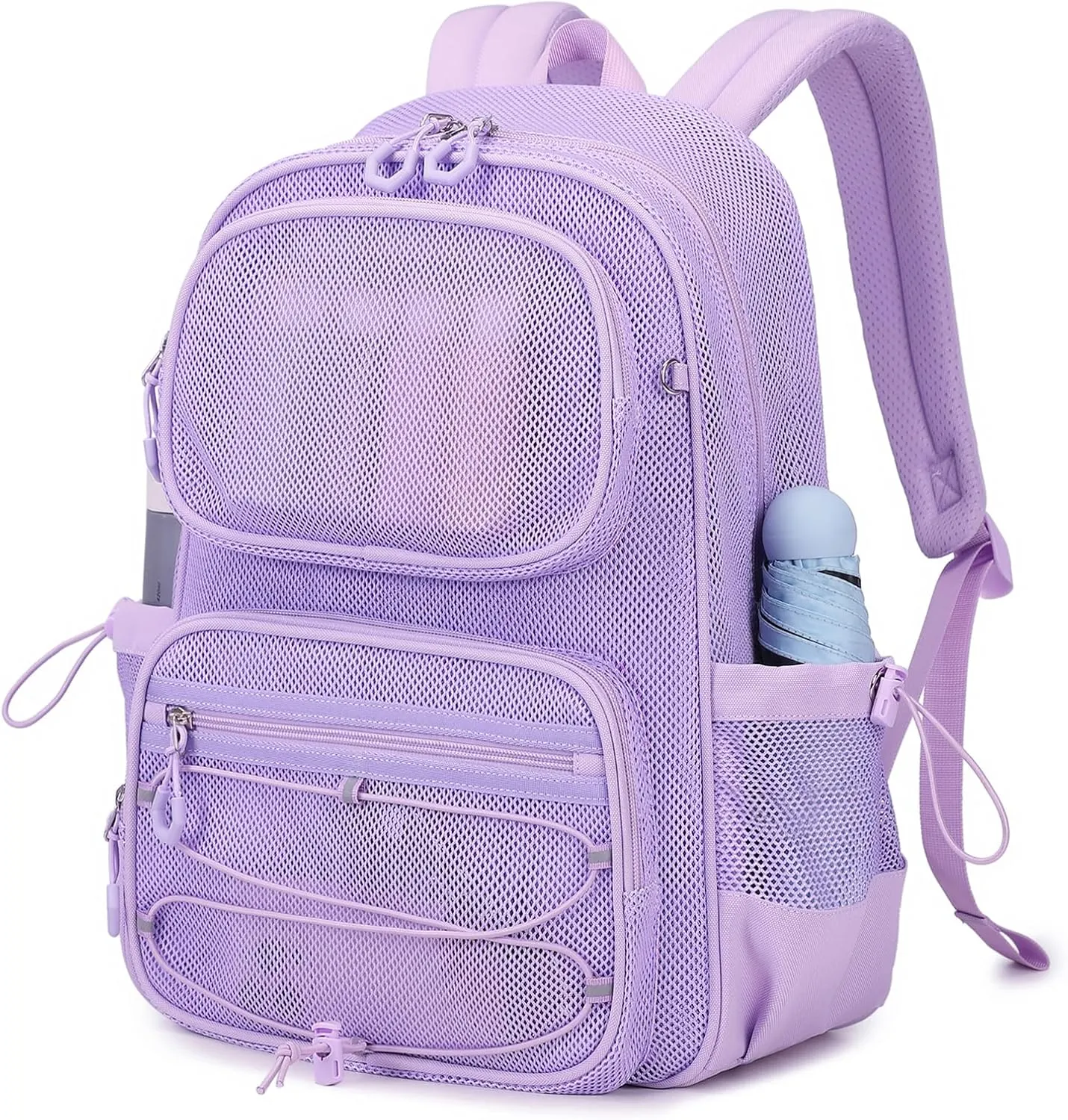 Mesh Backpack, Heavy Duty See Through Backpack Ultra-Lightweight Net Bookbag Breathable Transparent Bookbag for School Beach Sports Gym Travel, Purple