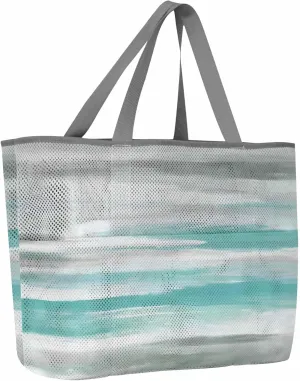 Mesh Beach Bag Oversized Tote Bags for Women Green White Texture Large Travel Pool Bags with 8 Pockets