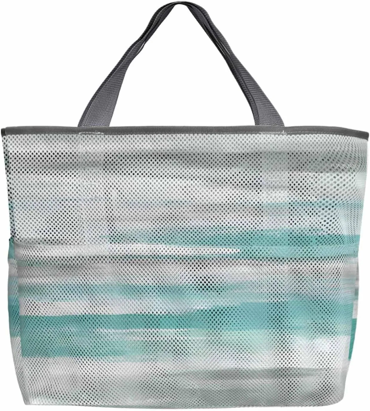 Mesh Beach Bag Oversized Tote Bags for Women Green White Texture Large Travel Pool Bags with 8 Pockets