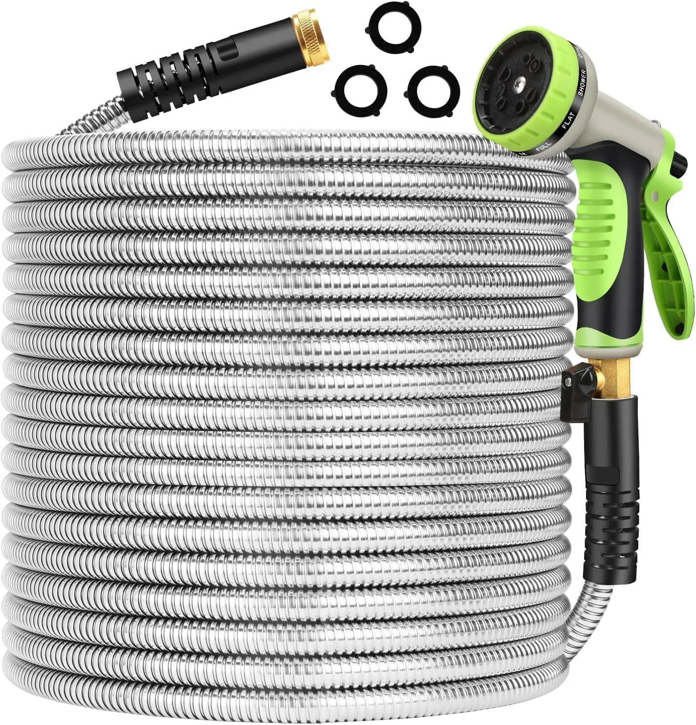 Metal Garden Hose 50ft Flexible Stainless Steel Water Hose Heavy Duty Lightweight Strong Durable Kink Free Long Hose Pipe with 10 Function Nozzle for Outdoor Yard
