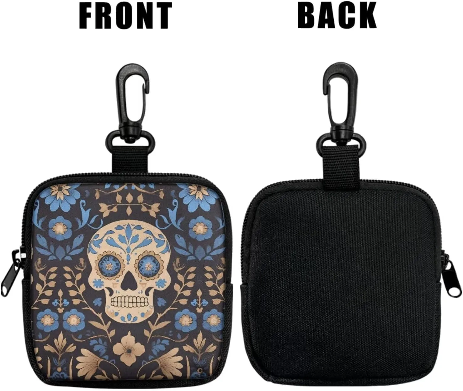 Mexican Candy Skull Mini Keychain Wristlet Pouch Day Of The Dead Skulls Print Small Change Coin Purse, Mexico Folk Skull Floral Little Change Wallet Portable Storage Bag