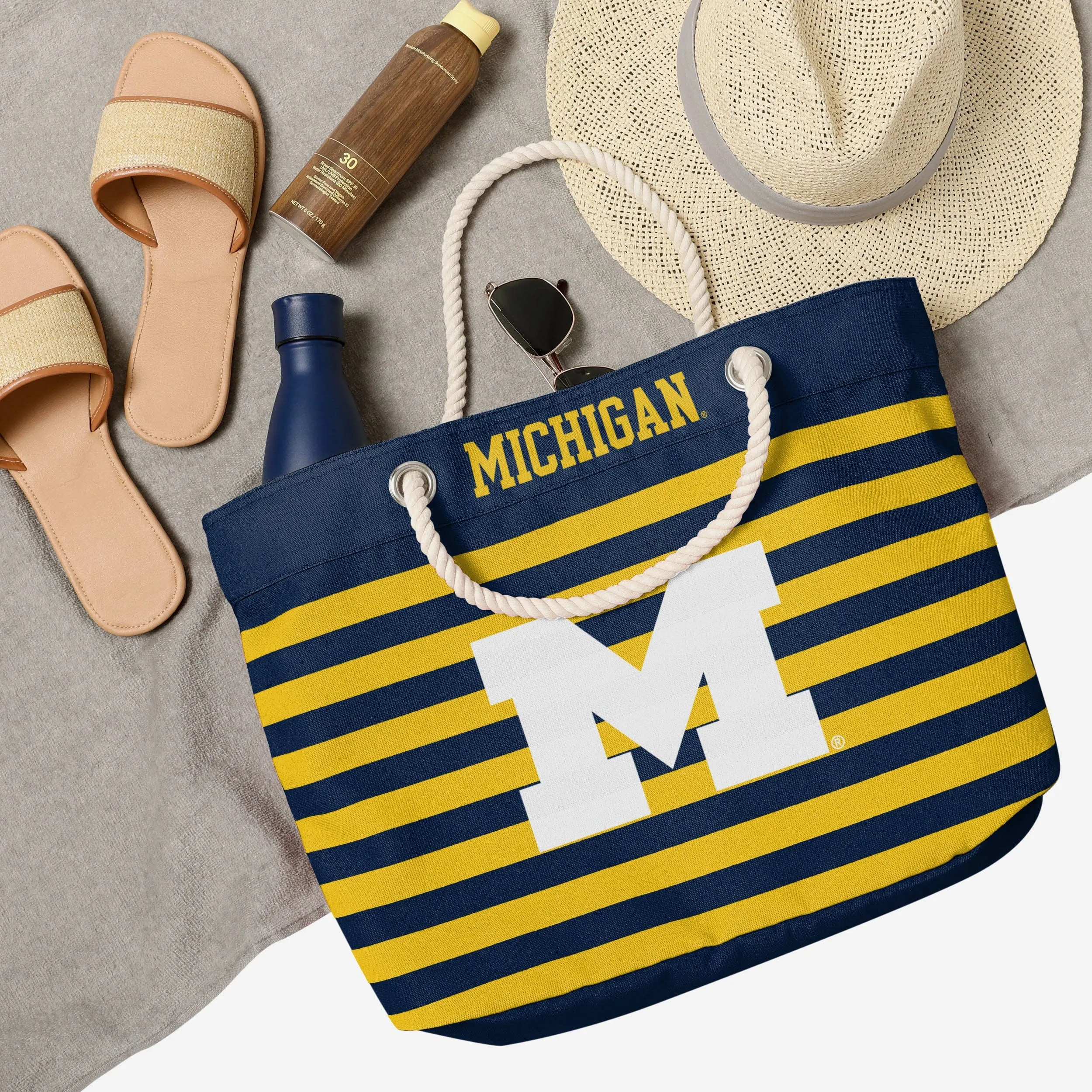 Michigan Wolverines Nautical Stripe Tote Bag