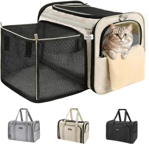 MIDOG Cat Carrier for Small to Medium-Sized Cats,Up to 15 Lbs, TSA Airline Approved Soft Sided Pet Carrier,Collapsible Travel Cat Bag(Beige)