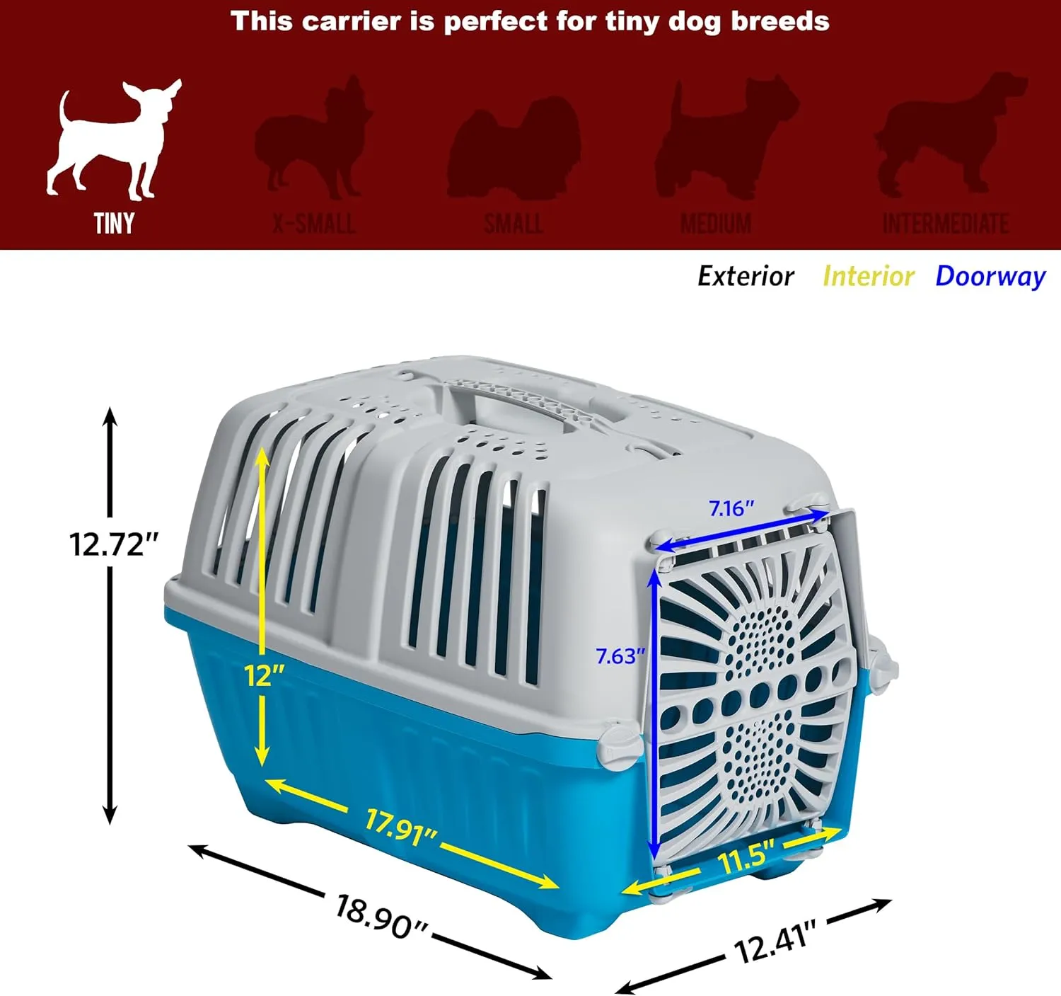 MidWest Homes for Pets Spree Travel Pet Carrier | Hard-Sided Pet Kennel Ideal for Toy Dog Breeds, Small Cats & Small Animals | Dog Carrier Measures 19.1L x 12.5 W x 13H - Inches