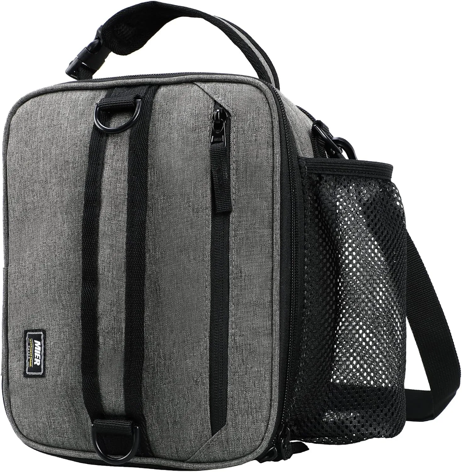 MIER Expandable Lunch Bag Insulated Lunch Box for Men to Work Travel Portable Lunchbox Bags with Shoulder Strap and Water Bottle Holder, Grey