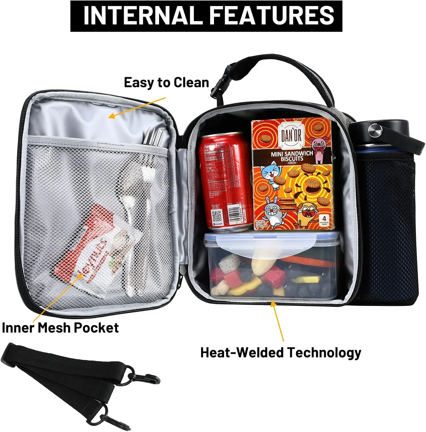 MIER Expandable Lunch Bag Insulated Lunch Box for Men to Work Travel Portable Lunchbox Bags with Shoulder Strap and Water Bottle Holder, Grey
