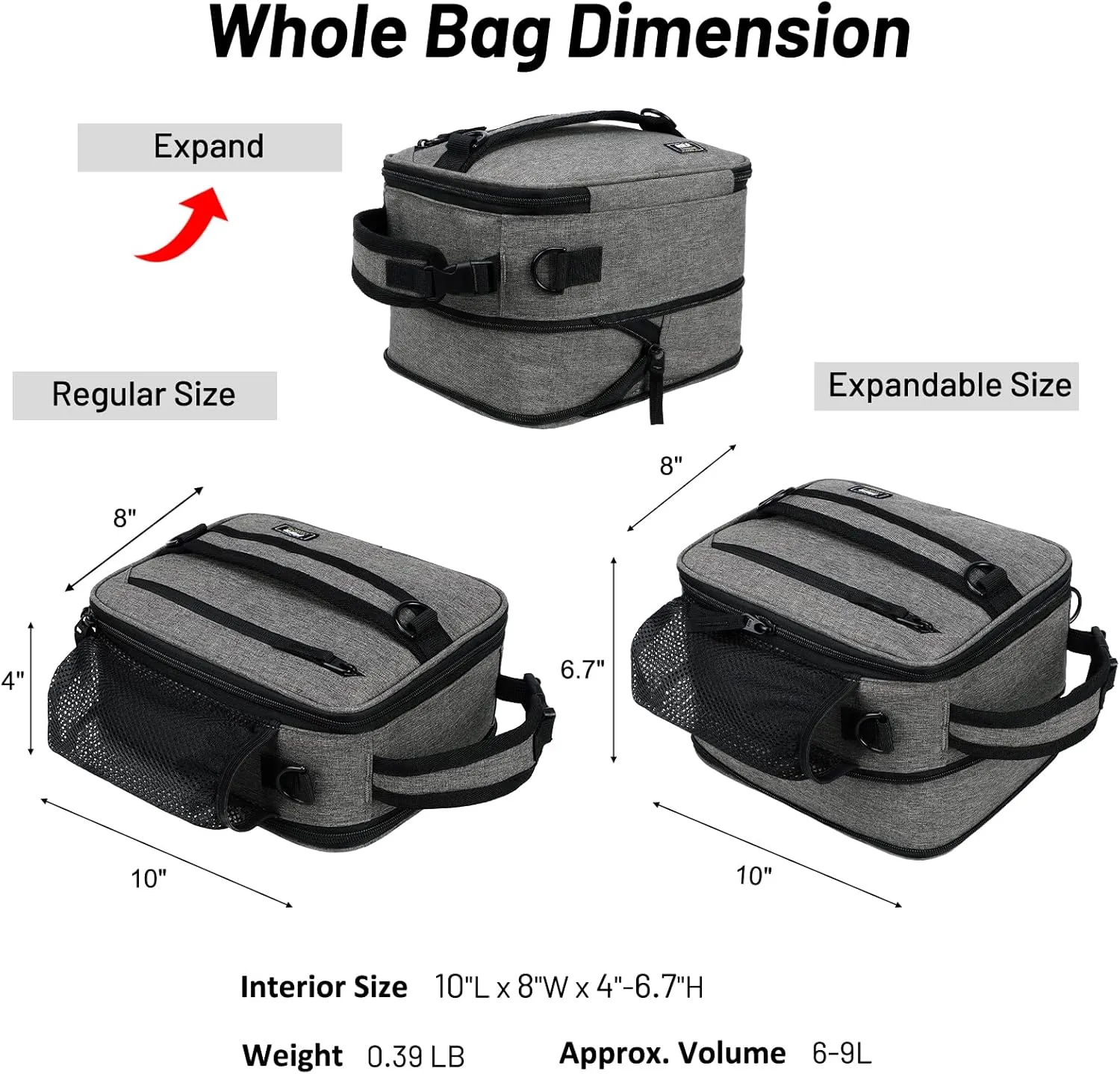MIER Expandable Lunch Bag Insulated Lunch Box for Men to Work Travel Portable Lunchbox Bags with Shoulder Strap and Water Bottle Holder, Grey