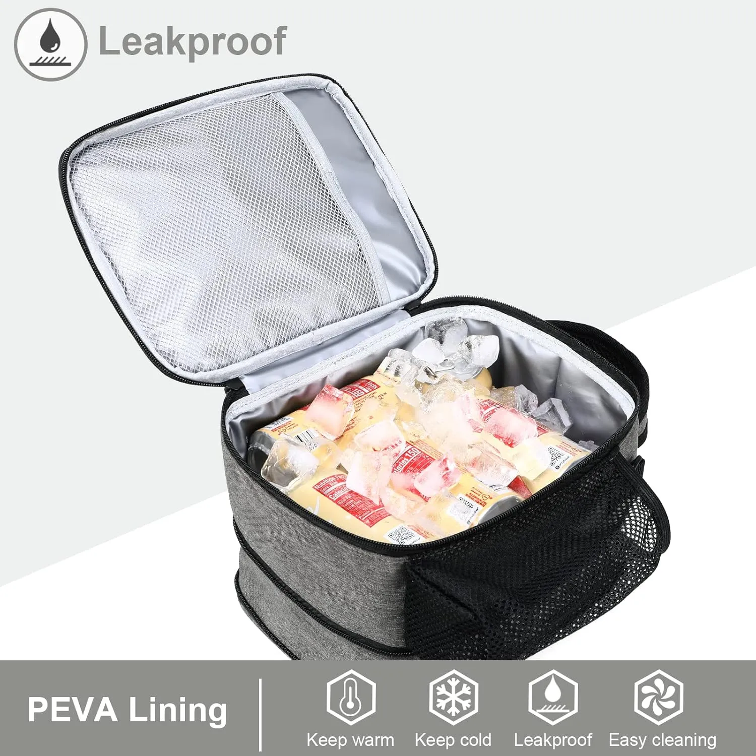 MIER Expandable Lunch Bag Insulated Lunch Box for Men to Work Travel Portable Lunchbox Bags with Shoulder Strap and Water Bottle Holder, Grey