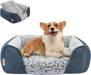 Miguel Washable Dog Bed with Removable Cushion for Medium Small Dogs, Easy to Wash Pet Sofa Bed with Side, Rectangle Bolster Cat Bed Calming Cuddle Puppy Bed with Anti-Slip Bottom, Blue 30 Inch