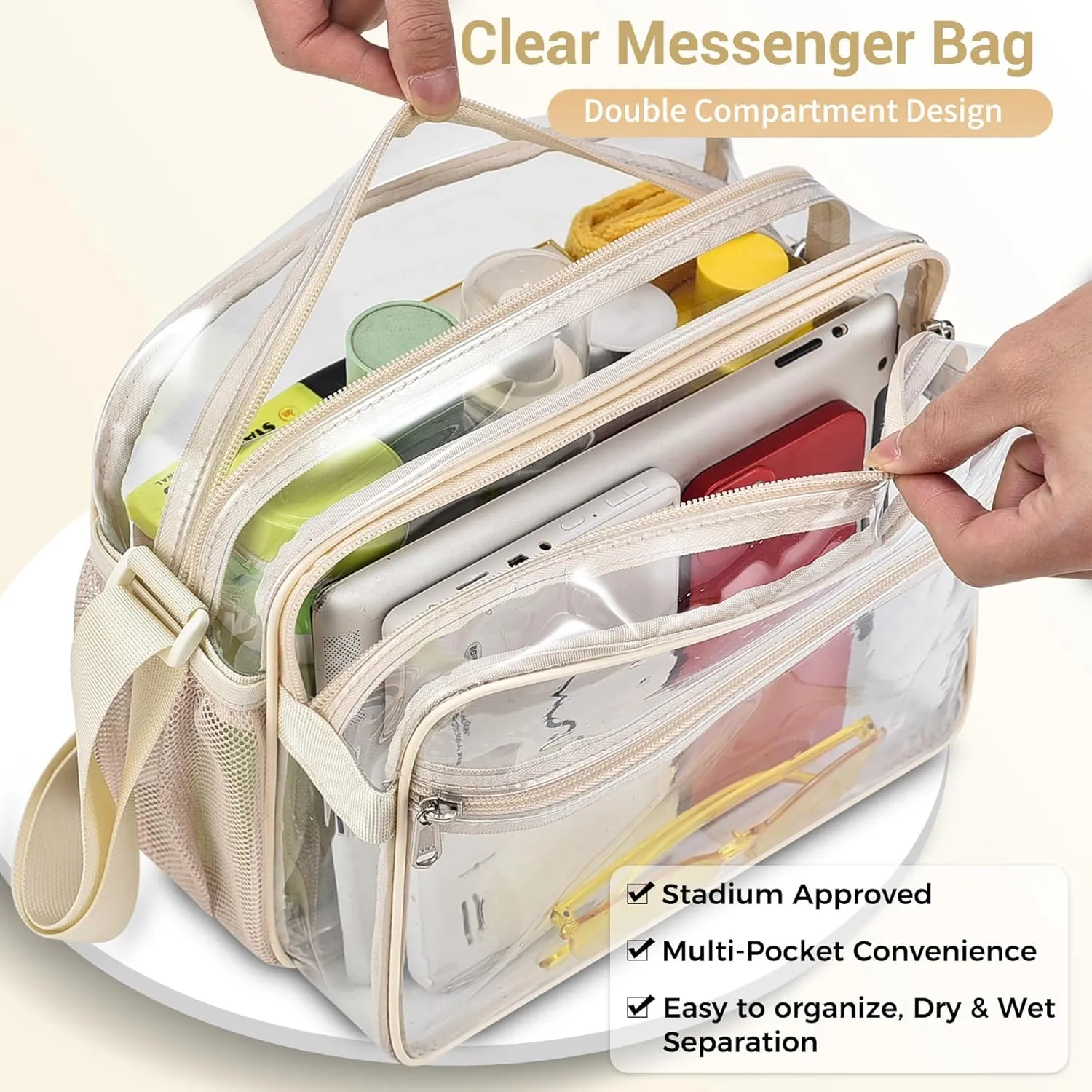 Mildbeer 2-Compartment Clear Stadium Messenger Bag for Concerts, Games & Events