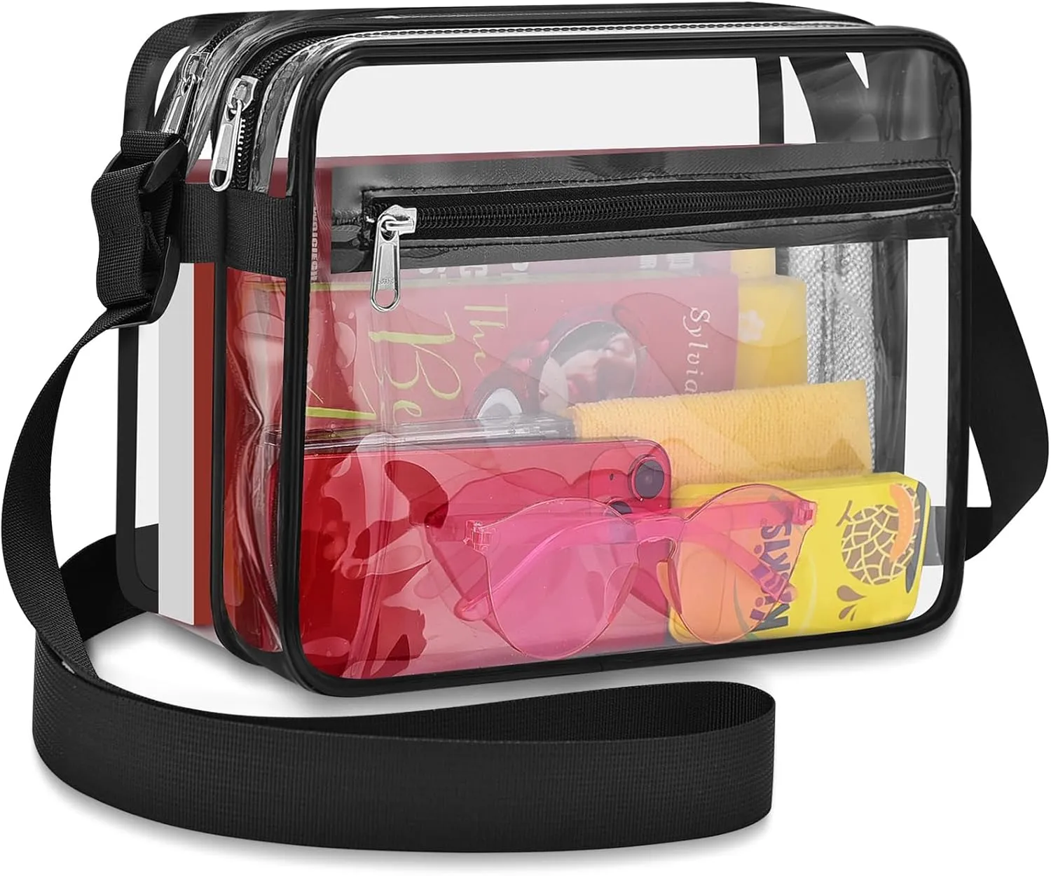 Mildbeer Clear Messenger Bag with 2 Compartments, Clear Crossbody Tote Bag for Stadium Events Concerts Festivals