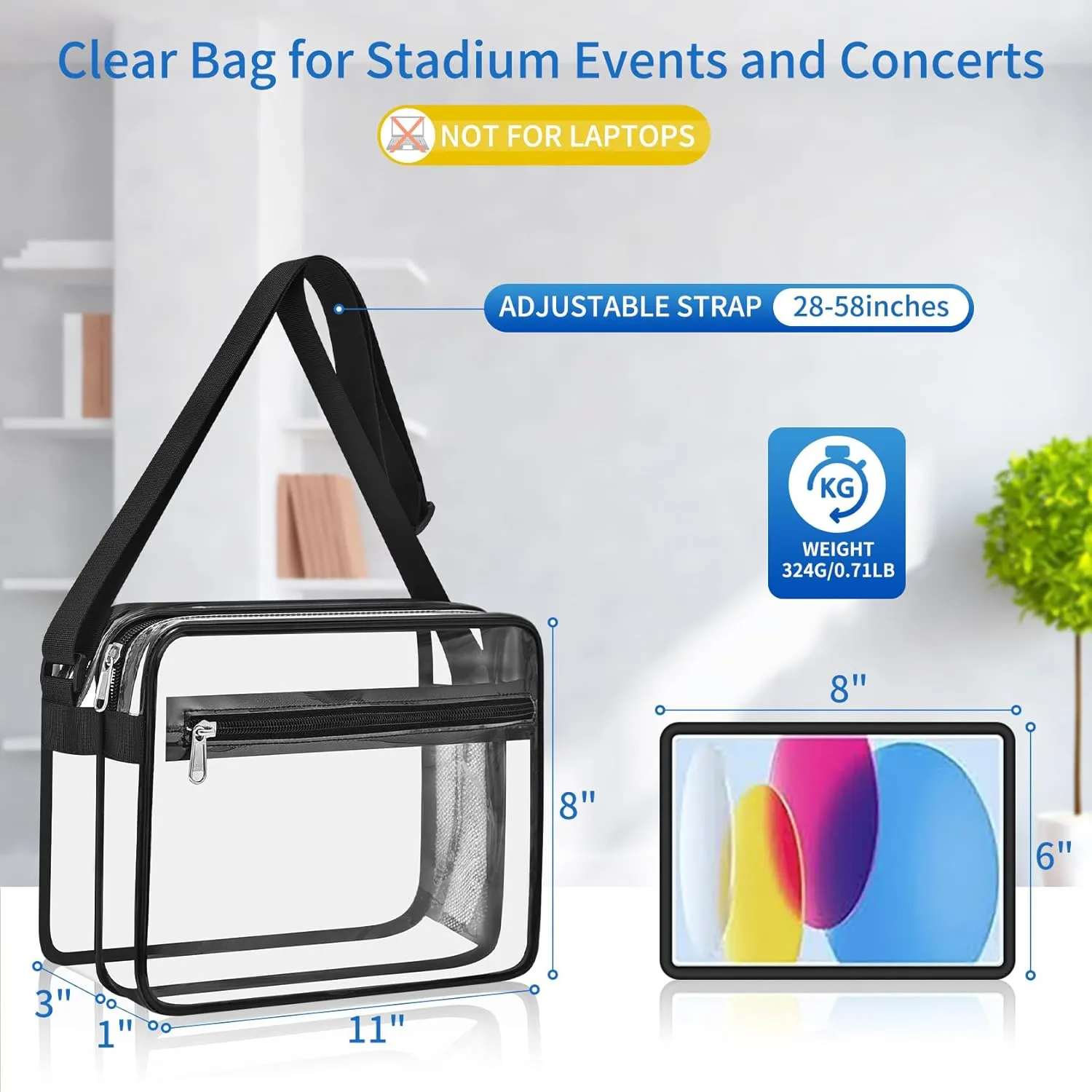 Mildbeer Clear Messenger Bag with 2 Compartments, Clear Crossbody Tote Bag for Stadium Events Concerts Festivals
