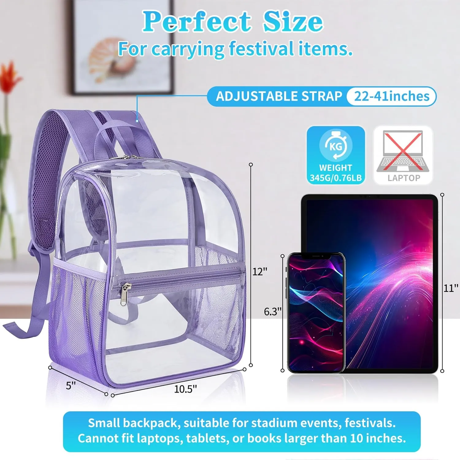 Mildbeer Small Clear Backpack, Stadium Approved 12x12x6 Clear Backpack for Women with 2 Bottle Holders for Festival Concert Sports Events